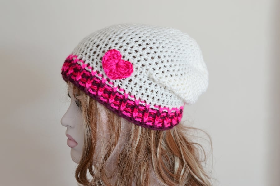 Hat Cream Crochet Slouch tam Hat 