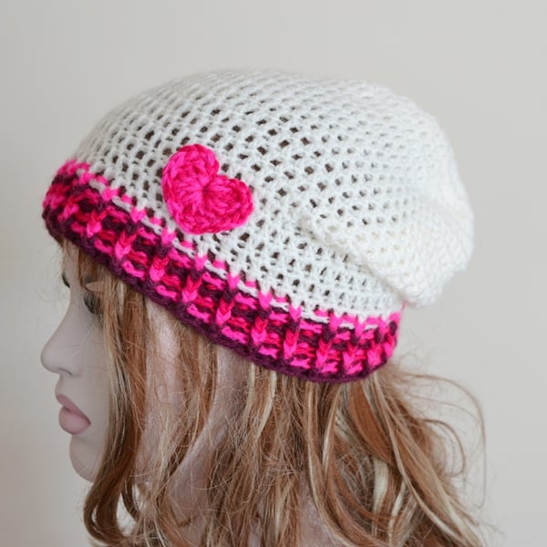 Hat Cream Crochet Slouch tam Hat 