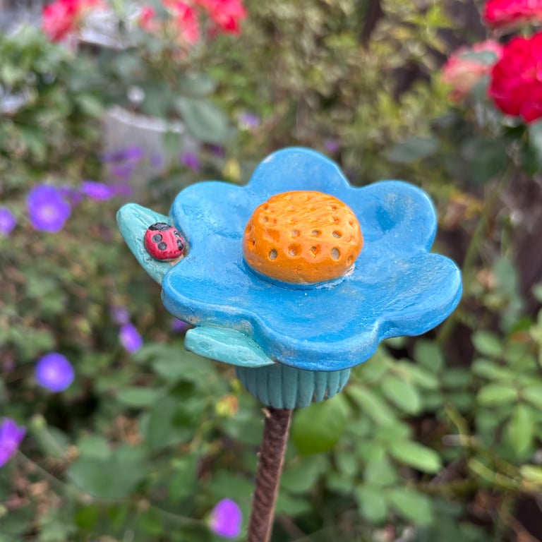Blue and orange Flower cane topper