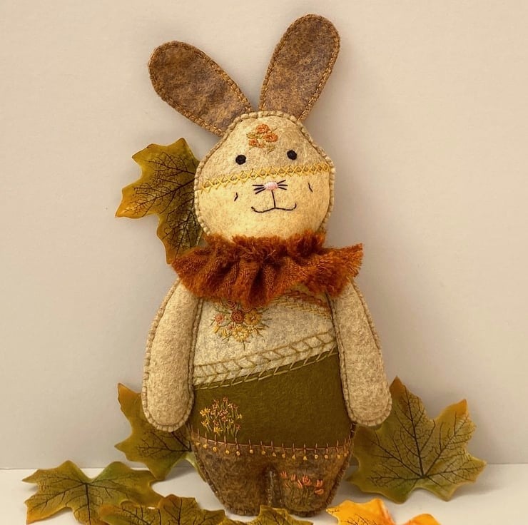 Felt rabbit, crazy patchwork hanging hare, embroidered wall hanger