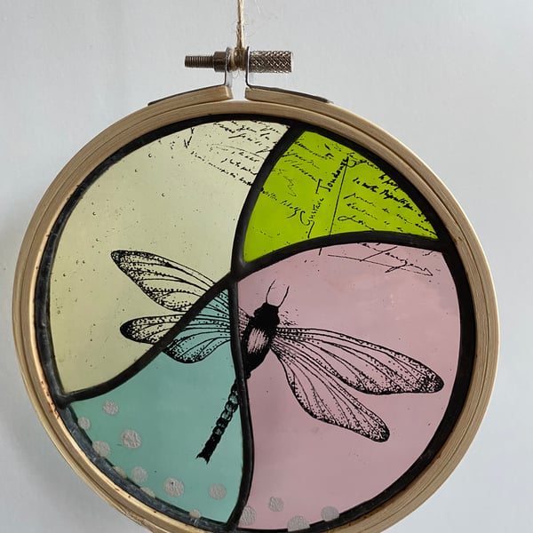 Stained Glass Dragonfly Embroidery Hoop