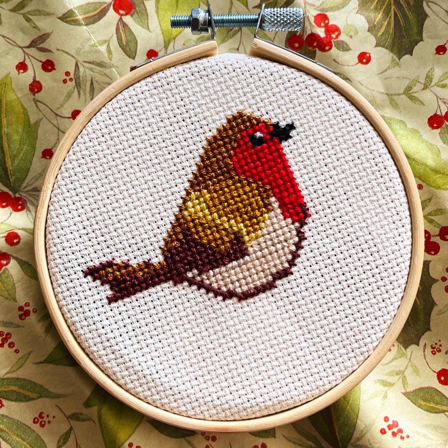 Simple Robin Christmas Card Counted Cross Stitch Design Pattern Chart Card PDF 