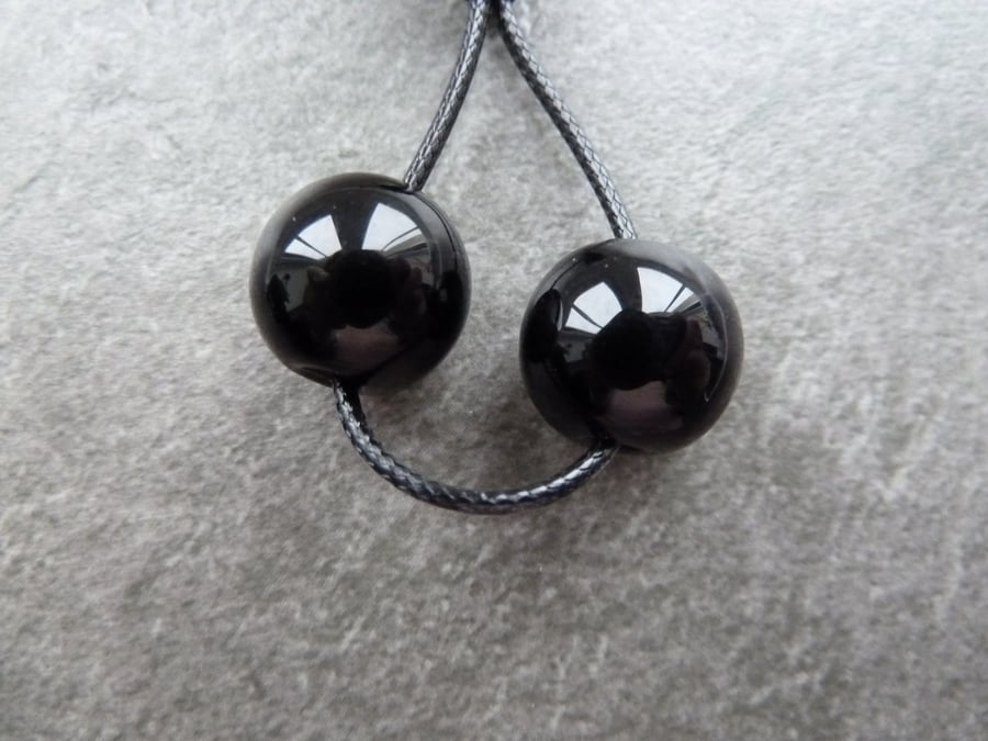 handmade lampwork glass beads, black sphere pair