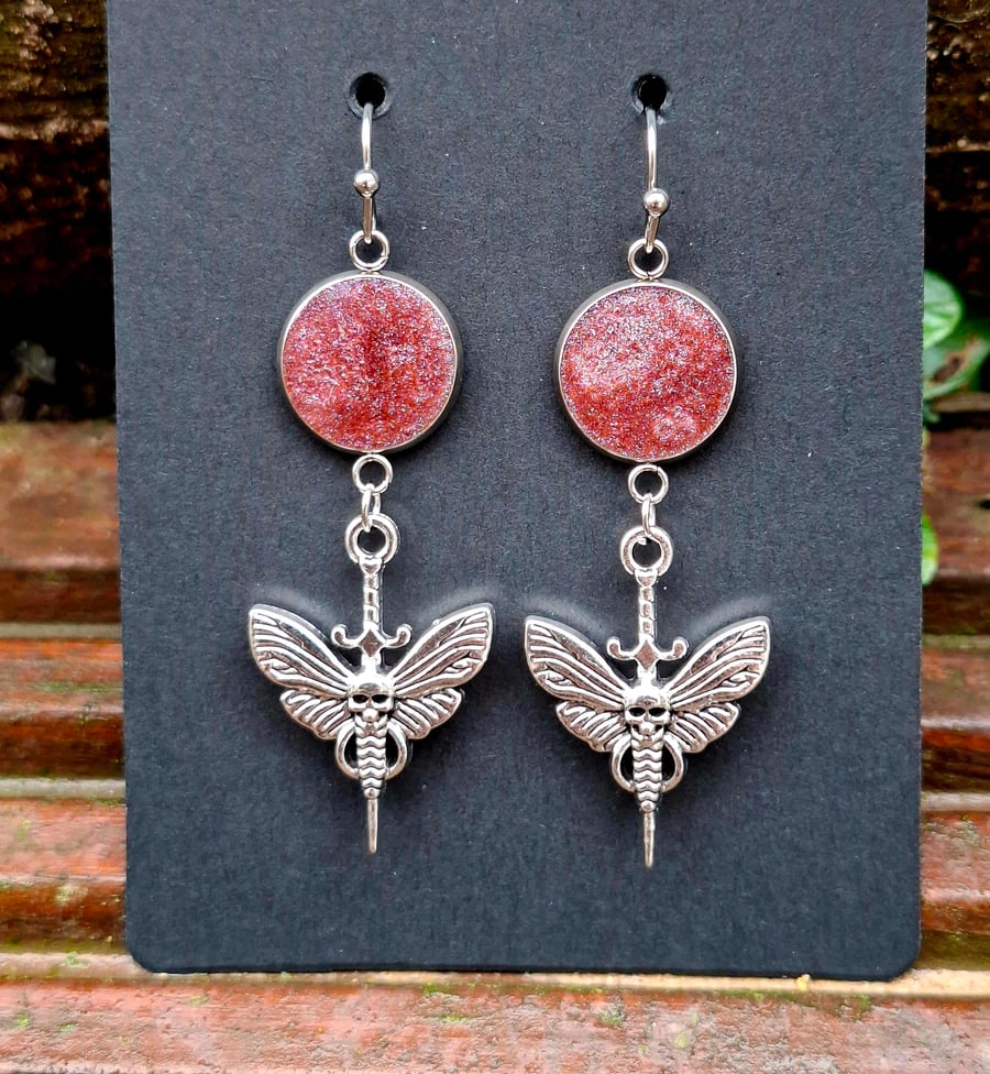 Gothic moth emo punk alternative dangle earrings