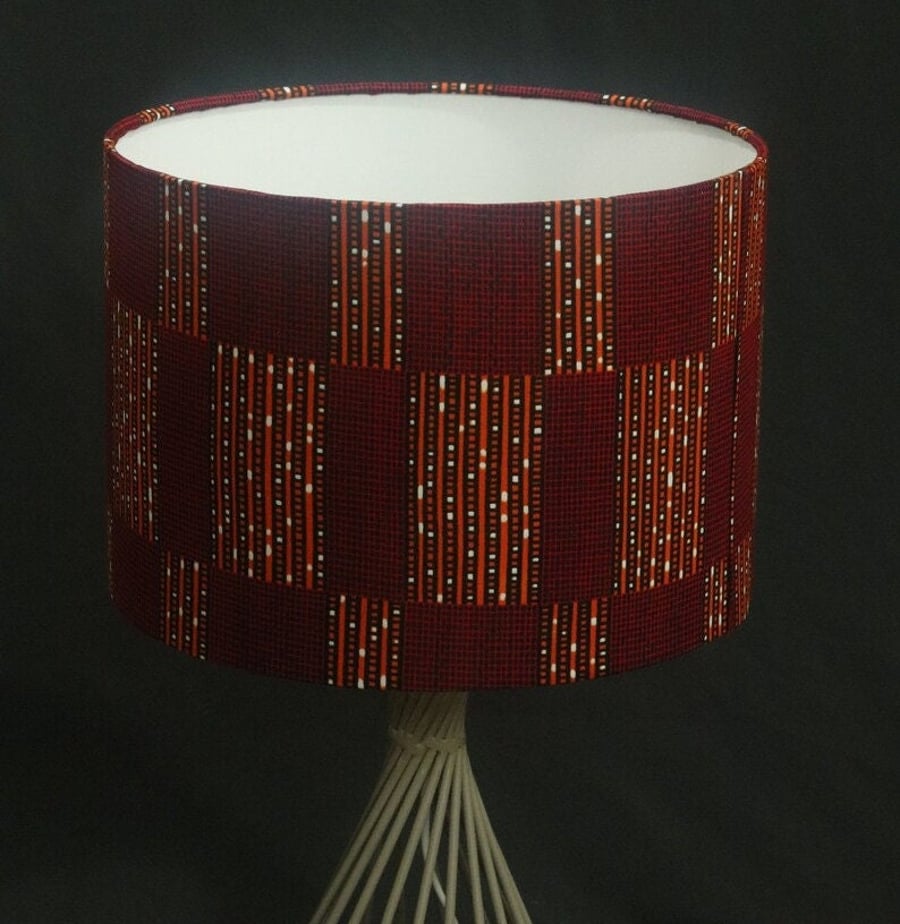 Red blocks patterns African print inspired fabric drum 30cm lampshade