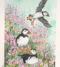 Three puffins with sea thrift, an original artwork, bird art, bird painting - Image 8