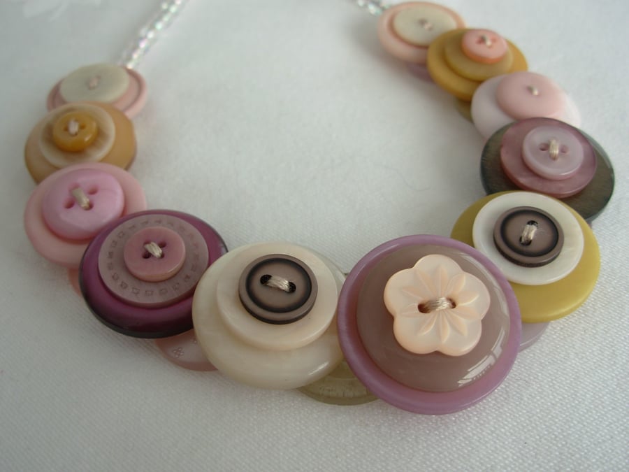 Button Necklace Vintage Flower Garden