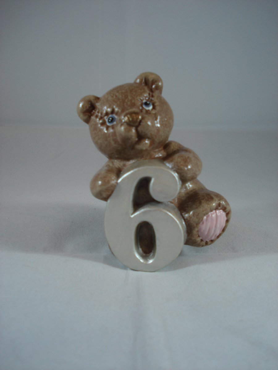 Ceramic Animal Bear Birthday Celebration Figurine Number Six Ornament Decoration