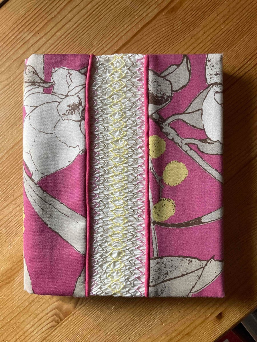 Smocked Slip Covered Sketchbook or Journal, Pink and Yellow Floral