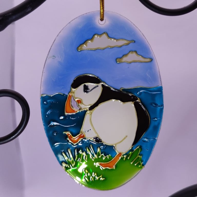 Handmade glass painted window hanging or Christmas tree bauble