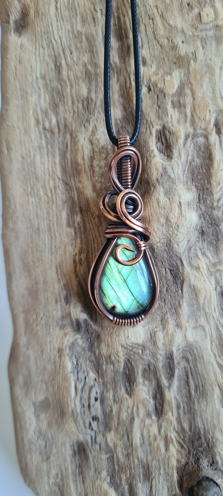 Green Labradorite & Copper Pendant Necklace Gift Crystal Jewellery Jewelry 
