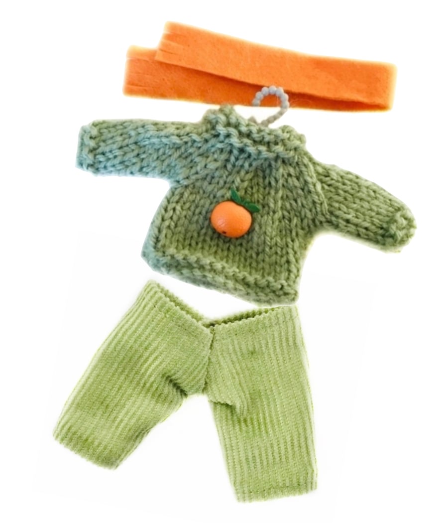 Little Nippers’ Green and Orange Jumper, Scarf and Pale Green Cords Set