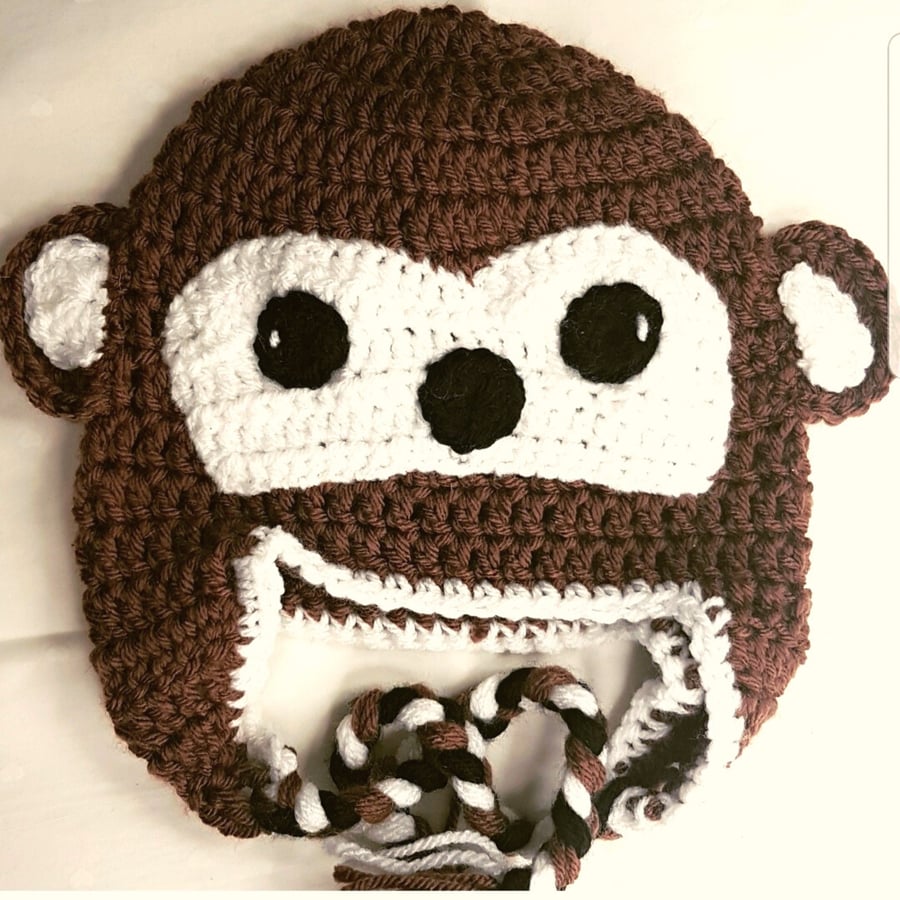 handmade monkey hat crochet winter hat beanie, 0-3 months