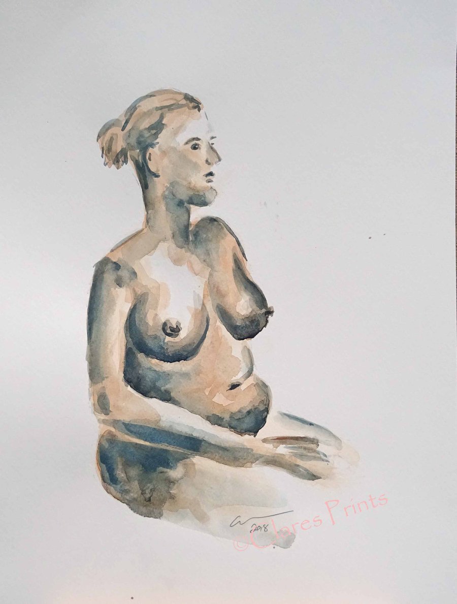Female Nude Original Watercolour Art Painting 
