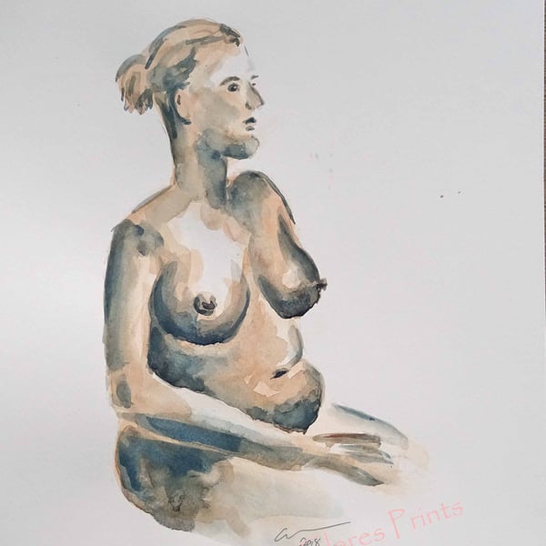 Female Nude Original Watercolour Art Painting 