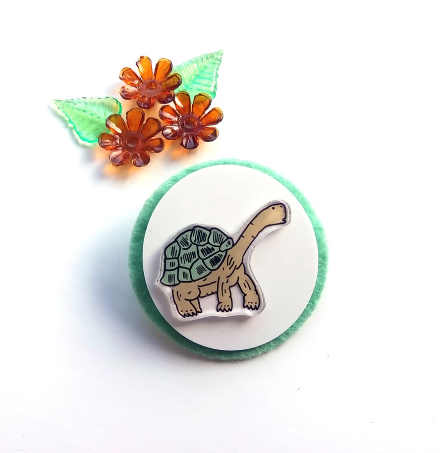 brooch  - lonesome george the tortoise - hand painted brooch pin 