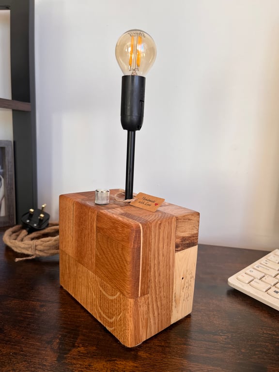 Handmade Oak Desk Lamp, Reclaimed wood