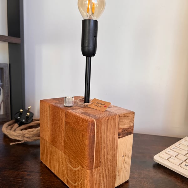 Handmade Oak Desk Lamp, Reclaimed wood
