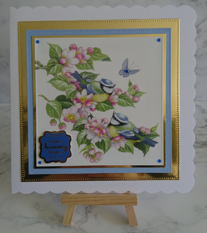 Anniversary Card Happy Anniversary Wishes Blue Tits Birds Floral Trees