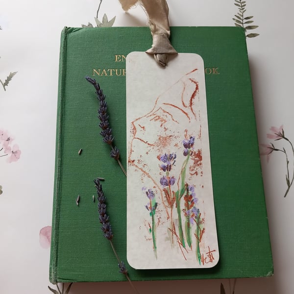 Hand printed and painted lavender bookmark for the book lovers