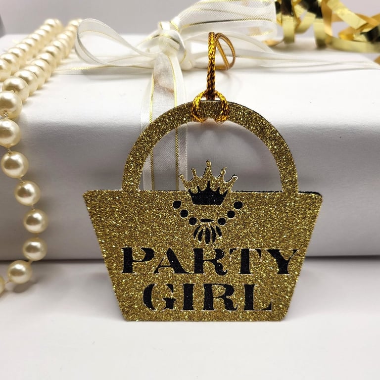Glitter Party Girl Handbag Gift Tag – Sparkly Birthday Gift Tag – Fun Gift Wrap