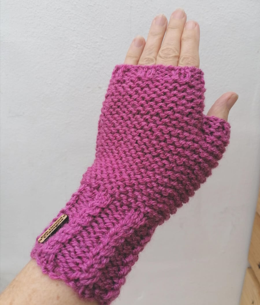 Fingerless Gloves in Pink Aran 
