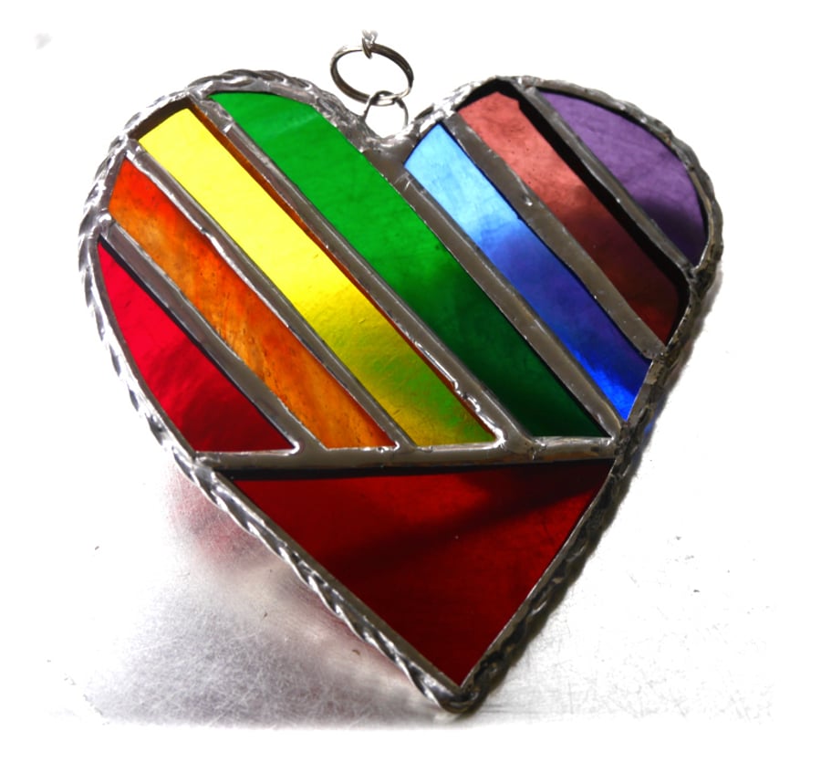 Love Heart  Rainbow Stained Glass Suncatcher Diagonal 016