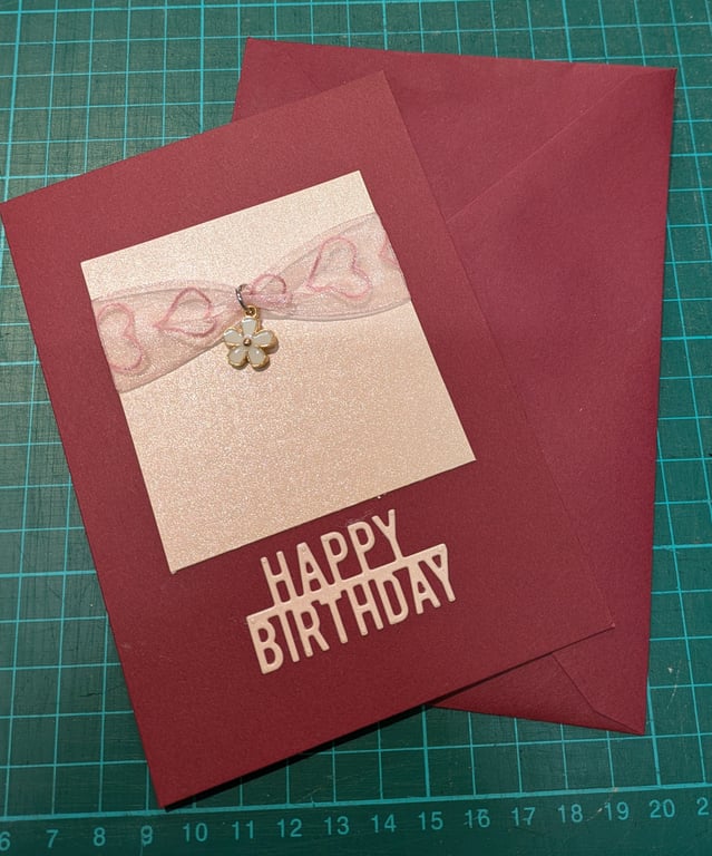 Birthday card with metal flower charm CH-2