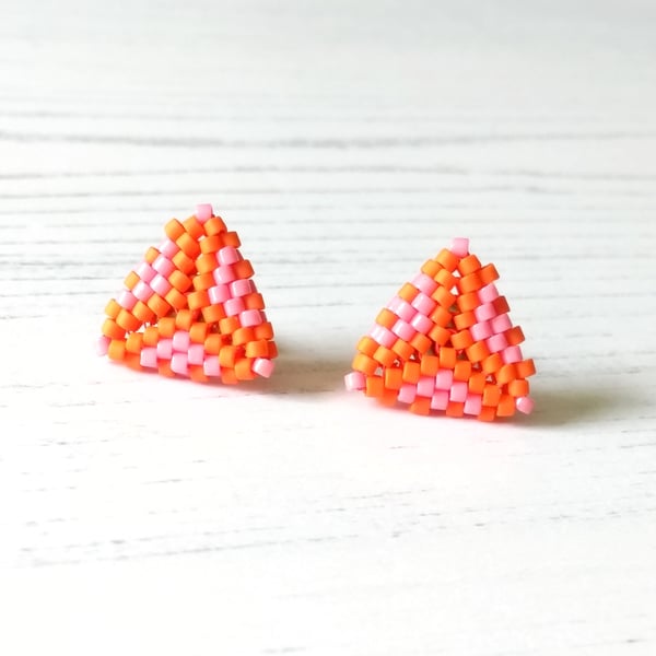 Orange and Pink Stud Earrings