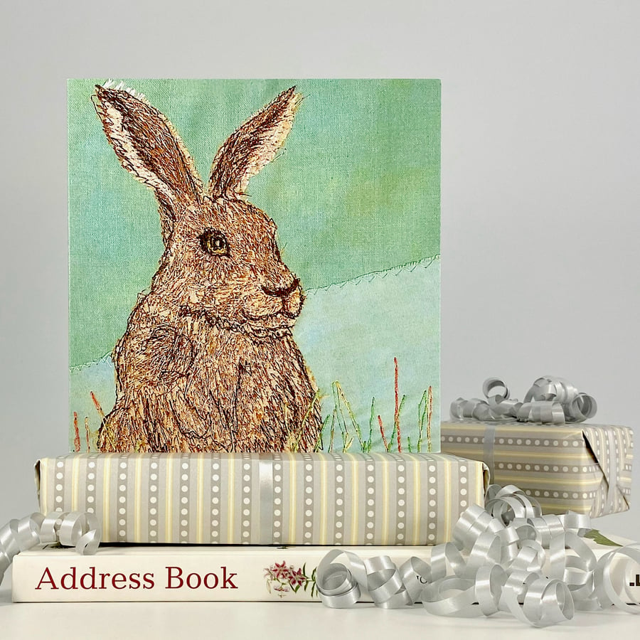 Hare Easter card - brown hare, bunny, rabbit mum husband male