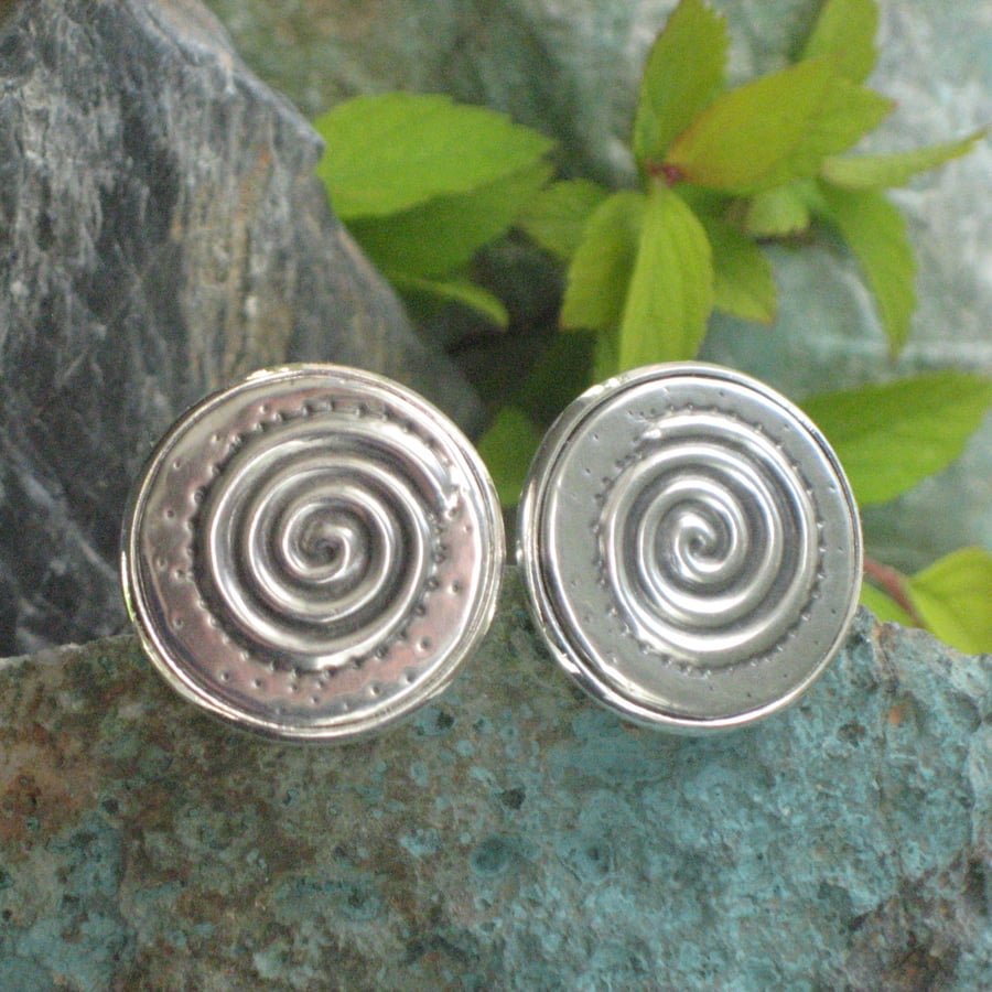 Spiral Cufflinks, Cuff Links in Silver Pewter with Spiral Design, Handmade 