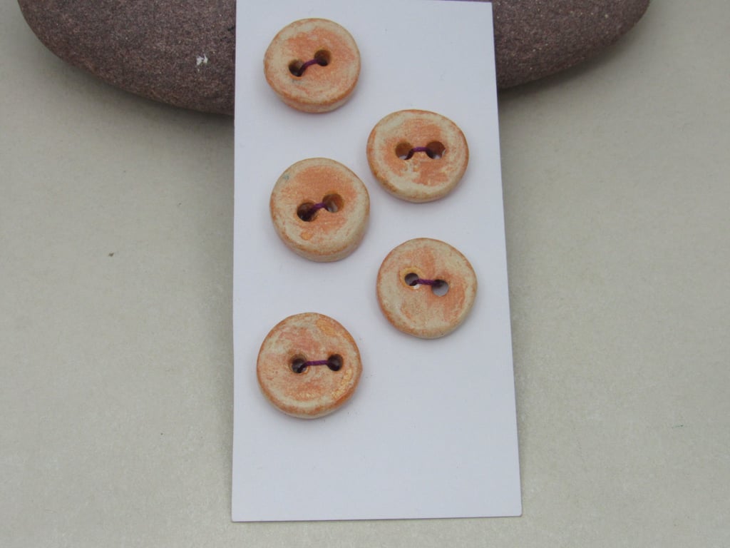 5 Small Round Terracotta Glazed Ceramic Buttons