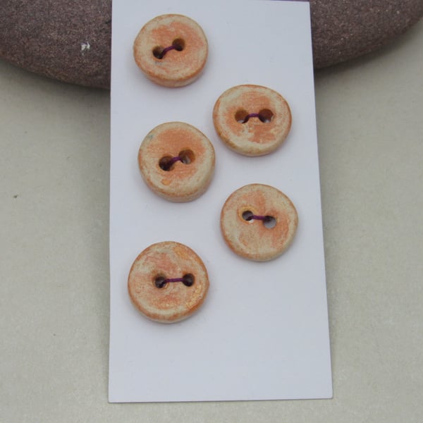 5 Small Round Terracotta Glazed Ceramic Buttons