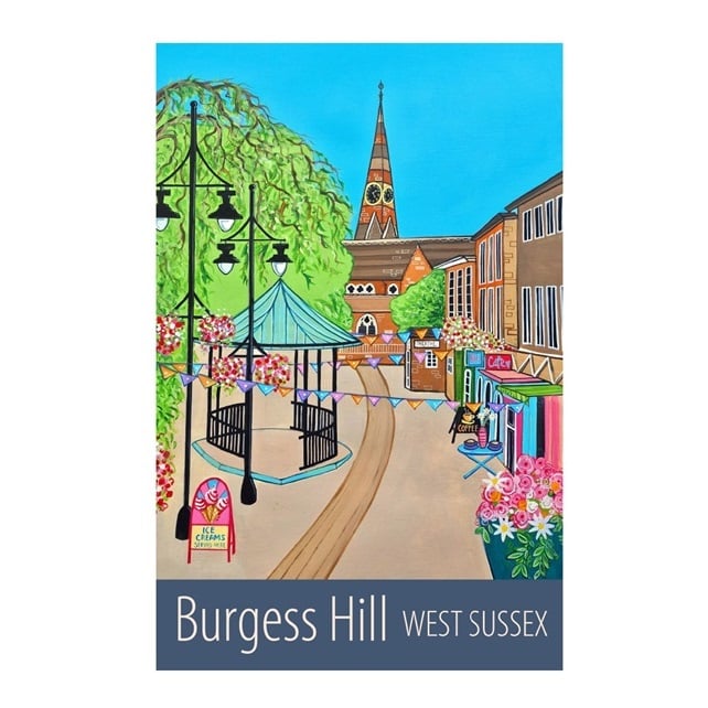 Burgess Hill West Sussex travel poster print by Susie West