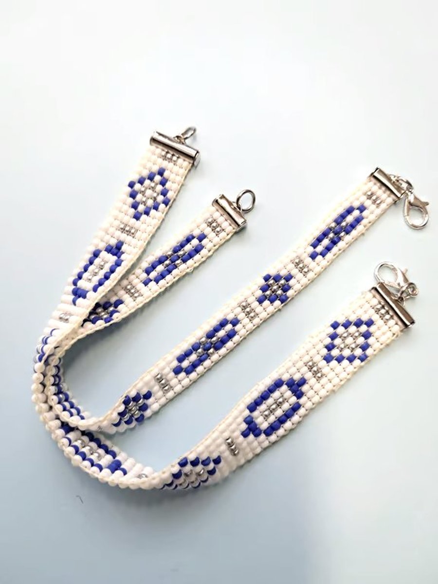Beaded Blue and White Handmade Loom bracelets