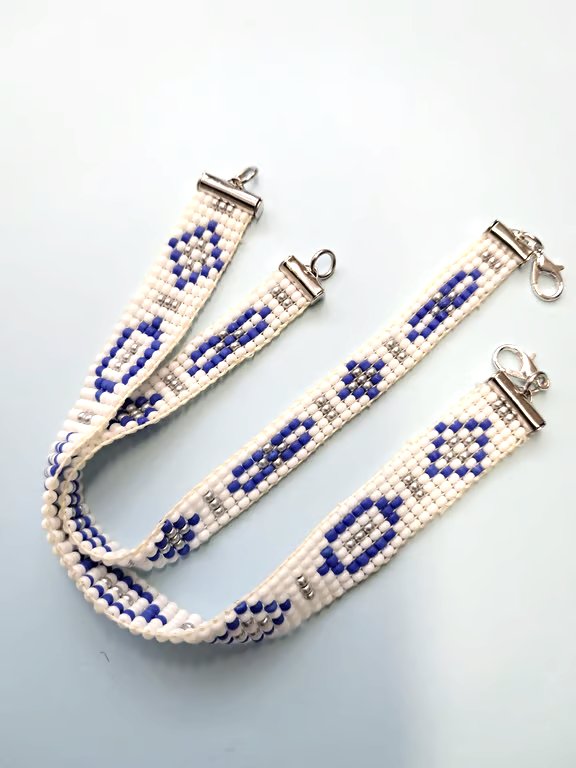 Beaded Blue and White Handmade Loom bracelets