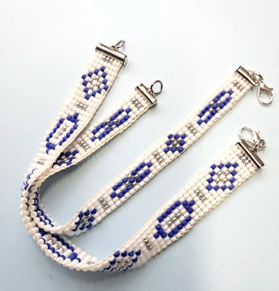 Beaded Blue and White Handmade Loom bracelets