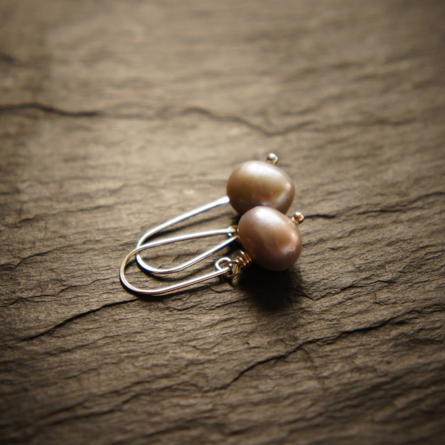 Lavender Purple Fresh Water Pearl and Sterling Silver Earrings