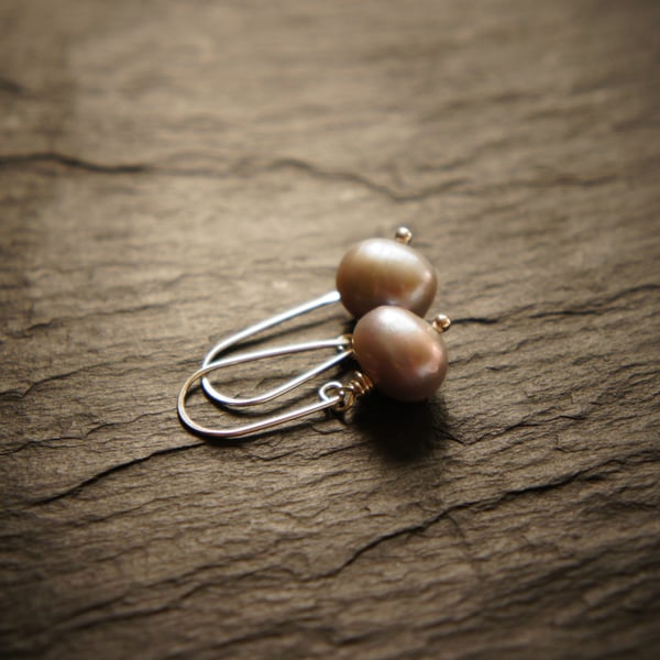 Lavender Purple Fresh Water Pearl and Sterling Silver Earrings