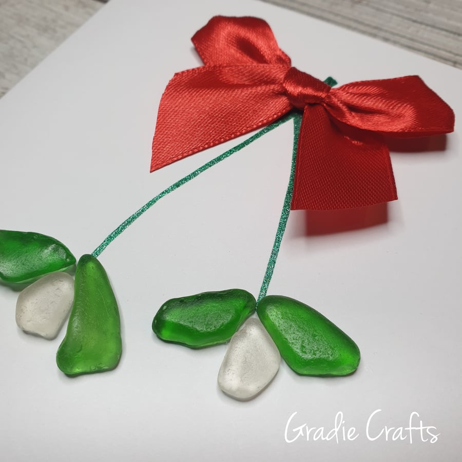 Handmade Christmas Kisses Welsh Sea Glass Christmas Card
