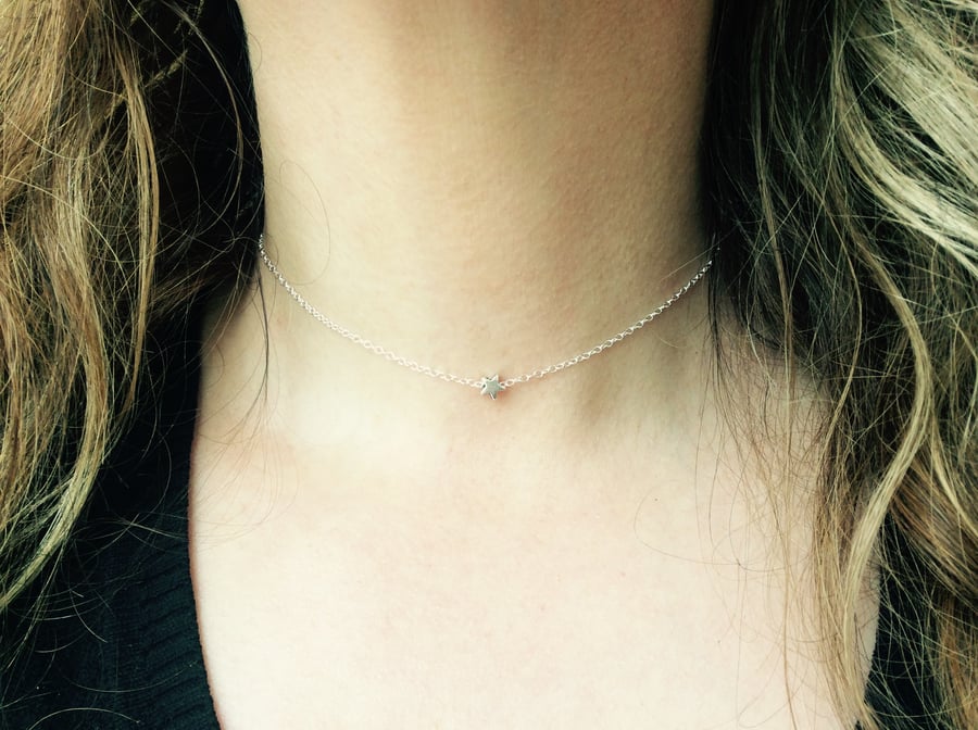 Little Silver Star Choker Necklace - Folksy