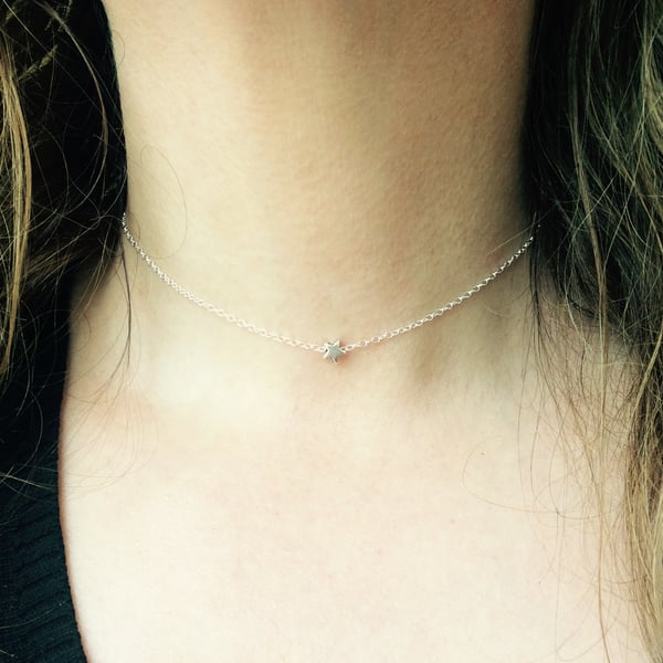 Little Silver Star Choker Necklace