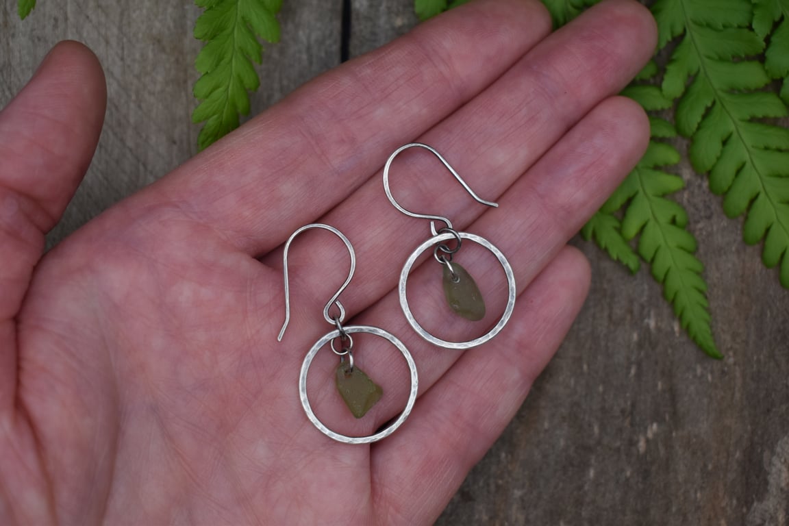 Highland Sea Glass and Sterling Silver Circle Earrings