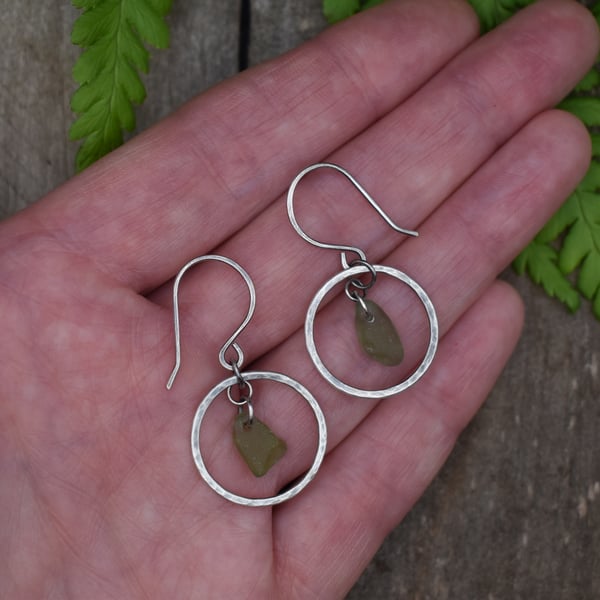 Highland Sea Glass and Sterling Silver Circle Earrings