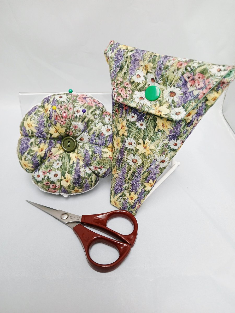 Pin Cushion (reversible)and Quilted Scissor Case Set