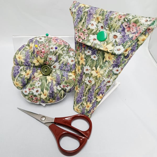 Pin Cushion (reversible)and Quilted Scissor Case Set