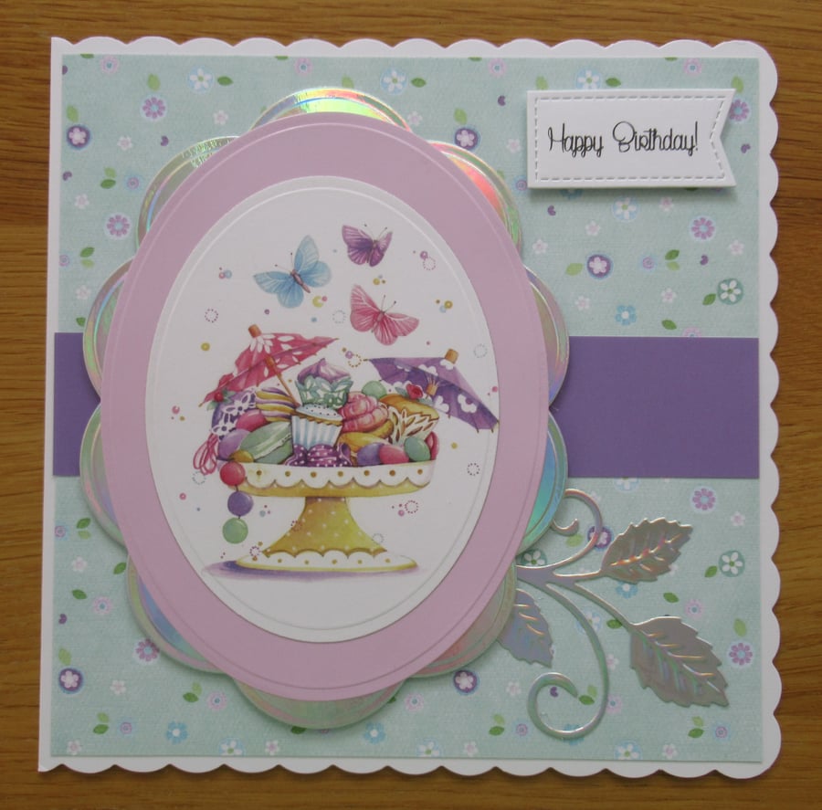 Cupcakes & Butterflies - Large Birthday Card (19x19cm)