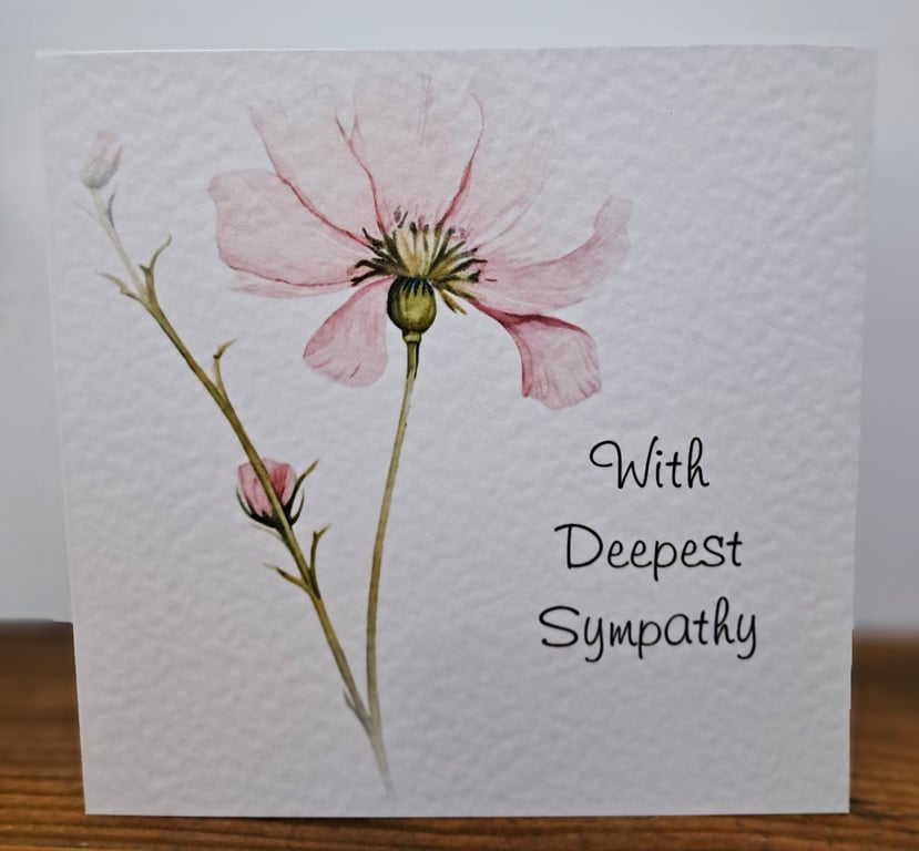 C6727   With Deepest Sympathy Card, Hammered Card, Pink, Flower,