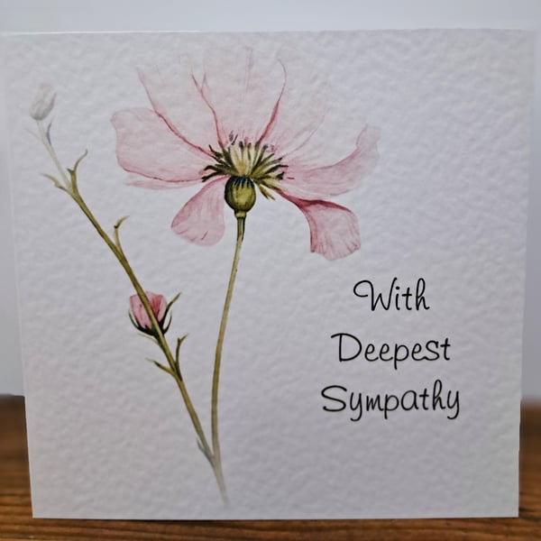 C6727   With Deepest Sympathy Card, Hammered Card, Pink, Flower,