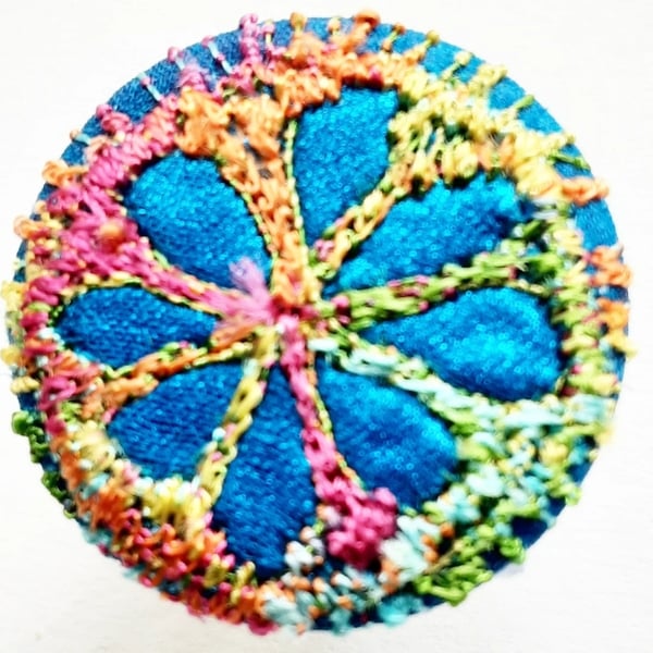 Buttons 1 inch button Hand Dyed Silks and Cottons Free Machine Embroidery Button